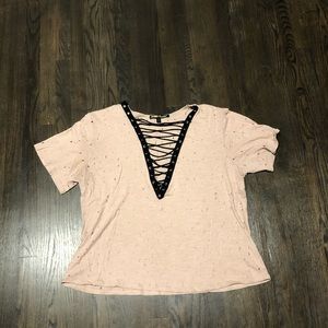 Distressed lace up tee